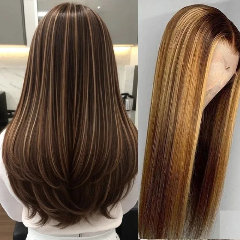 Highlight Ombre Colored Straight transparent HD Lace Frontal wig P427 13x6 Human Hair 200% 36 Inch brazilian wigs For Women
