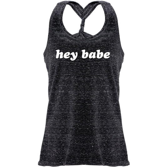 Hey Babe Black Gray Cosmic Twist Back Tank Top