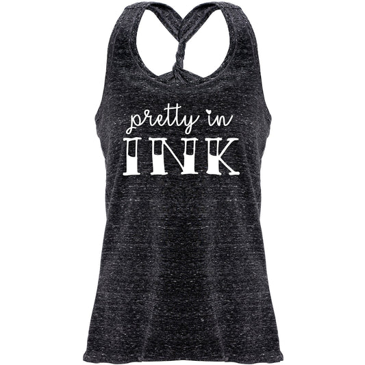 Pretty in Ink Black Gray Cosmic Twist Back Tank Top