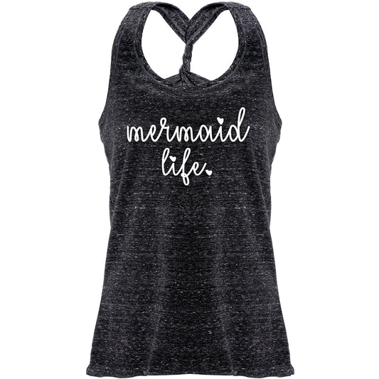 Mermaid Life Black Gray Cosmic Twist Back Tank Top
