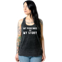 My Piercings Are My Story Black Gray Cosmic Twist Back Tank Top