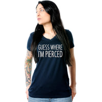 Guess Where I'm Pierced Navy Tapered V-Neck Tee Shirt