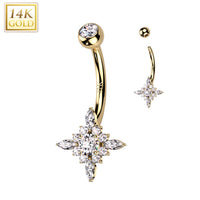 14k Solid Yellow Gold Cubic Zirconia Star Burst Belly Ring