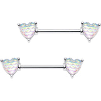 5/8 Iridescent White Mermaid Scale Heart Barbell Nipple Ring Set