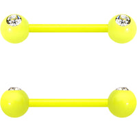 14G 5/8 Clear Gem Yellow Acrylic Over Steel Nipple Barbell Set
