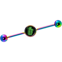 14G Green Grenade Rainbow Industrial Barbell 37mm