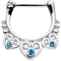 16G 5/16 Aqua Gem Heap of Hearts Septum Clicker
