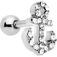 16G 1/4 Clear Gem Nautical Anchor Cartilage Tragus Earring
