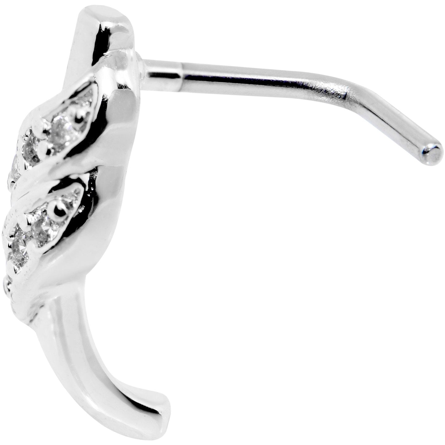 18G Clear CZ Swish Faux Hoop L Shaped Nose Ring