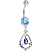 Aqua CZ Gem Precious Treasure Dangle Belly Ring