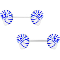 Blue White Swirl Shell Nipple Barbell Set