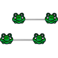 9/16 Smiling Green Frog Barbell Nipple Ring Set