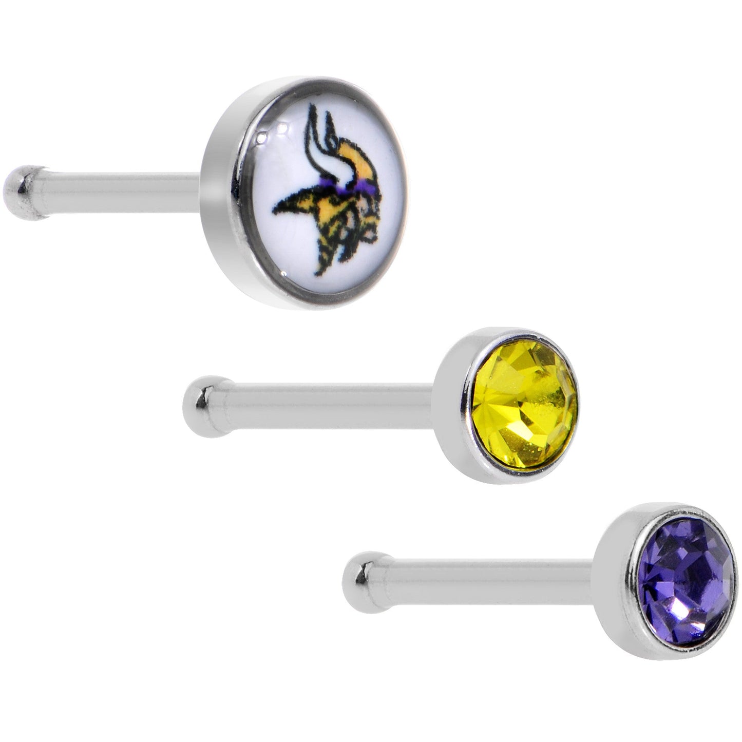 20G Licensed NFL Minnesota Vikings Logo Nose Bone 3 Pack Set
