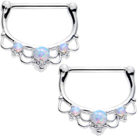14G 9/16 White Faux Opal Delicate Flourish Nipple Clicker Set