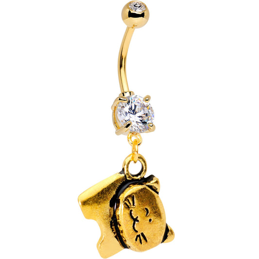 Handmade Clear Gem Gold Tone Anodized Quirky Kitty Cat Dangle Belly Ring
