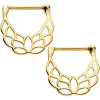 14G 9/16 Gold Plated Lovely Lotus Flower Nipple Clicker Set