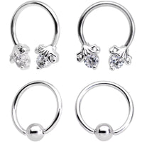 16G Clear CZ Gem Flower Horseshoe BCR Captive Ring Set of 4