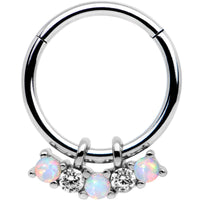 16G 3/8 White Synthetic Opal Dazzle Hinged Segment Ring
