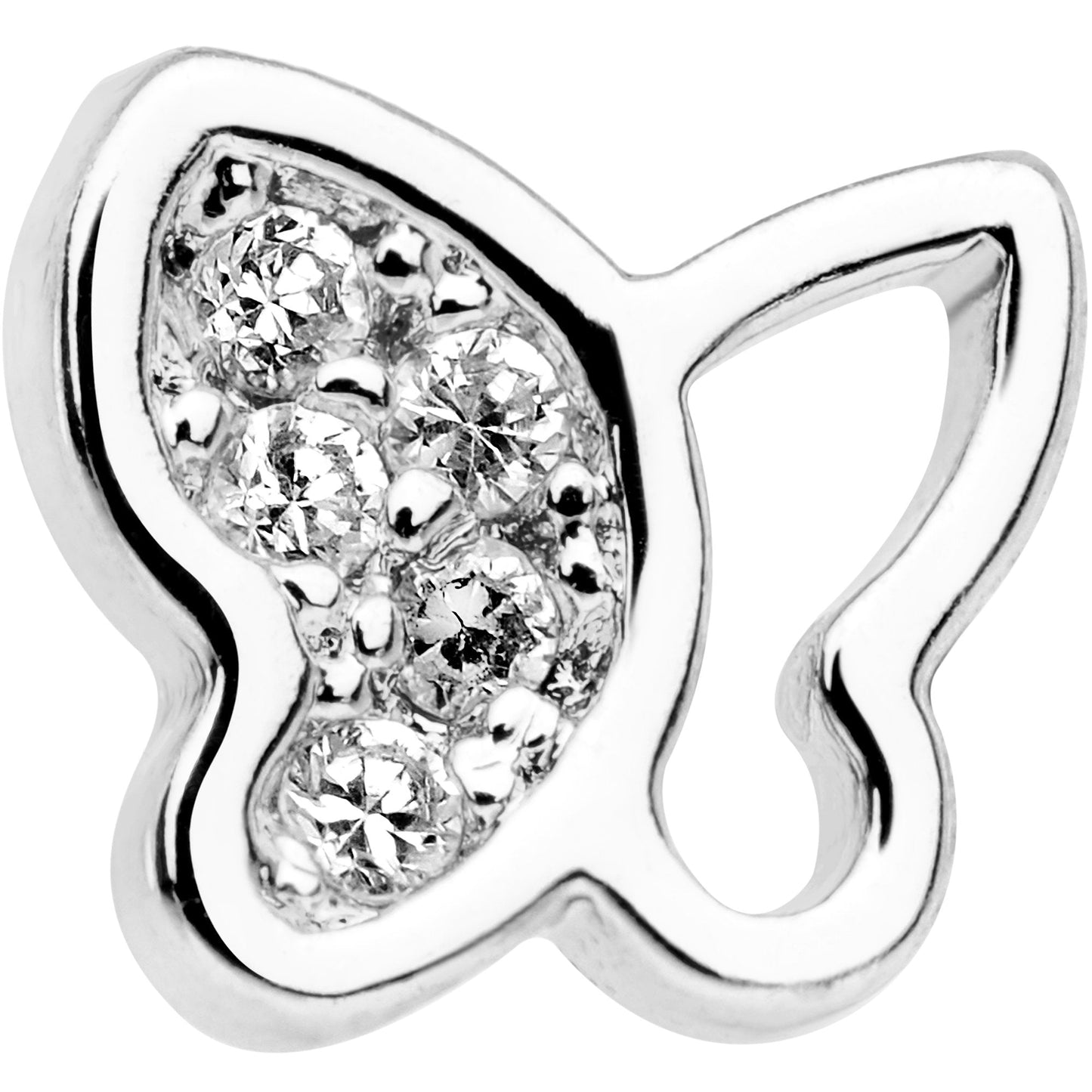 20G 1/4 Clear CZ Gem Half Paved Butterfly Nose Bone