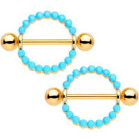 14mm Southwestern Blue Gold Tone Anodized Round Nipple Shield Set