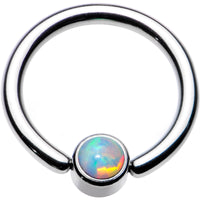 14G 3/8 White Faux Opal 4mm Disc BCR Captive Ring