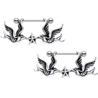 14G 7/8 Birds Nautical Star Dangle Nipple Shield Set