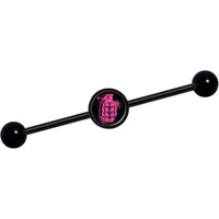 14G Pink Grenade Black Industrial Barbell 37mm