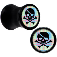 Black Acrylic Pink Green Plaid Heart Skull Saddle Plug Set 2G