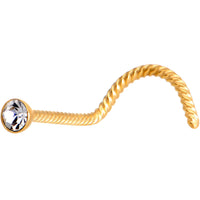 Clear 2mm Gem Inlay Gold IP Twisted Left Nose Screw