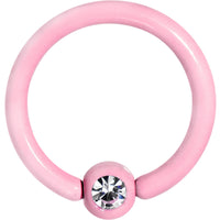 16G 3/8 Clear Gem Light Pink Acrylic Over Steel Captive Ring