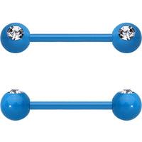 14G 5/8 Clear Gem Blue Acrylic Over Steel Nipple Barbell Set