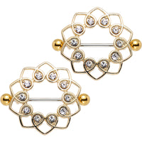 1 inch Clear Gem Gold Anodized Always Angelic Halo Heart Nipple Shield Set