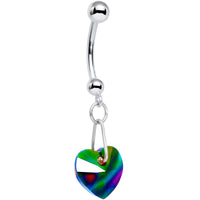 14K White Gold Heart Belly Ring Created with Crystals