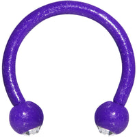 16G Clear Gem Purple Glow in the Dark Horseshoe Circular Barbell