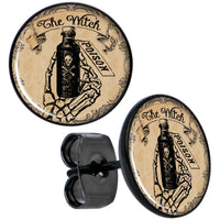 Witches Brew Poison Potion Halloween Black Stud Earrings