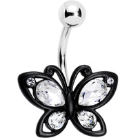 Clear Gem Black Baby Butterfly Belly Ring