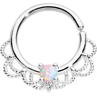 16G 5/16 White Faux Opal Platinum Plated Seamless Circular Ring