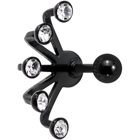 16G 1/4 Clear Gem Black Anodized Glam Fan Cuff Cartilage Earring