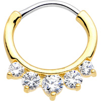 16G 5/16 Clear CZ Gem Gold Tone Quintet Fan Septum Clicker