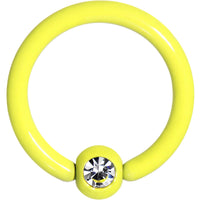 16G 5/16 Clear Gem Yellow Acrylic Over Steel Captive Ring