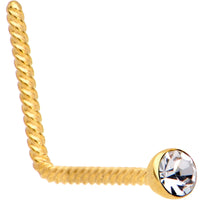 Clear 2mm Gem Inlay Gold IP So Twisted L Shaped Nose Ring