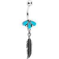 Blue Southwestern Feather Dangle Belly Ring