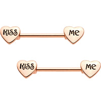 Rose Gold Tone Anodized Kiss Me Barbell Nipple Ring Set