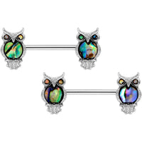 9/16 Iridescent Serious Owl Barbell Nipple Ring Set
