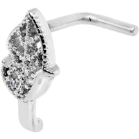20G Clear CZ Leaf Faux Hoop L Shaped Nose Ring