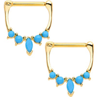 3/8 Faux Turquoise Gold Tone Anodized Southwestern Nipple Clicker Set