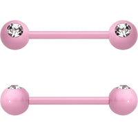14G 5/8 Clear Gem Light Pink Acrylic Over Steel Nipple Barbell Set