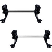 5/8 Black PVD Diving Mermaid Barbell Nipple Ring Set
