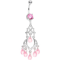Pink Gem Clover Chandelier Dangle Belly Ring