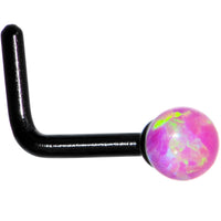 Pink 2.5mm Synthetic Opal Ball Black Anodized L-Shape Nose Ring